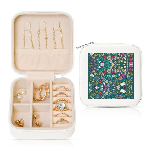 OKFSTY Reise-Schmuckschatulle mit Cartoon-Wissenschafts-Motiv, multifunktionale Schmuck-Aufbewahrungsbox, Vitrine für Damen OKFSTY Reise-Schmuckschatulle mit Cartoon-Wissenschafts-Motiv, multifunktionale Schmuck-Aufbewahrungsbox, Vitrine für Damen von OKFSTY