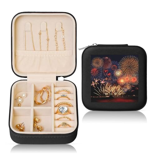 OKFSTY Reise-Schmuckschatulle mit Feuerwerk-Druck, multifunktionale Schmuck-Aufbewahrungsbox, Vitrine für Damen OKFSTY Reise-Schmuckschatulle mit Feuerwerk-Druck, multifunktionale Schmuck-Aufbewahrungsbox, Vitrine für Damen von OKFSTY