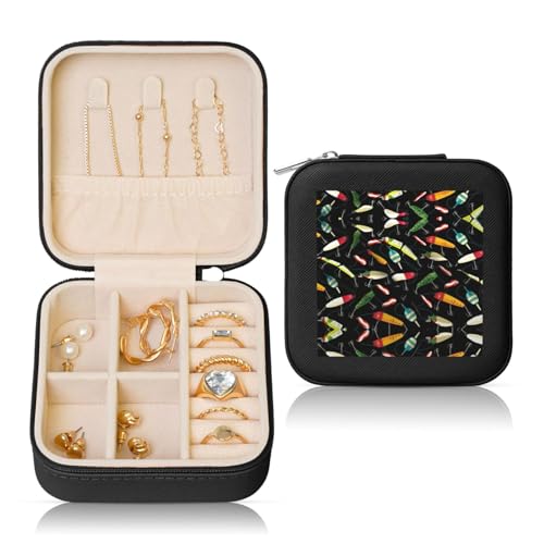 OKFSTY Reise-Schmuckschatulle mit Fischköderdruck, multifunktionale Schmuck-Aufbewahrungsbox, Vitrine für Damen OKFSTY Reise-Schmuckschatulle mit Fischköderdruck, multifunktionale Schmuck-Aufbewahrungsbox, Vitrine für Damen von OKFSTY