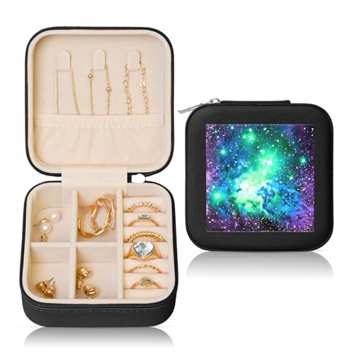OKFSTY Reise-Schmuckschatulle mit Galaxie-Druck, multifunktionale Schmuck-Aufbewahrungsbox, Vitrine für Damen, Grün, Blau, Lila OKFSTY Reise-Schmuckschatulle mit Galaxie-Druck, multifunktionale Schmuck-Aufbewahrungsbox, Vitrine für Damen, Grün, Blau, Lila von OKFSTY