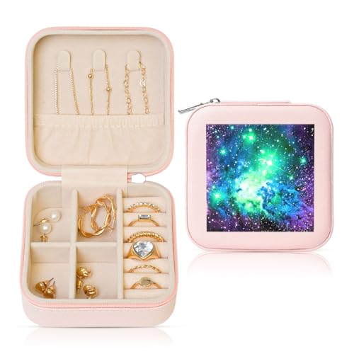 OKFSTY Reise-Schmuckschatulle mit Galaxie-Druck, multifunktionale Schmuck-Aufbewahrungsbox, Vitrine für Damen, Grün, Blau, Lila OKFSTY Reise-Schmuckschatulle mit Galaxie-Druck, multifunktionale Schmuck-Aufbewahrungsbox, Vitrine für Damen, Grün, Blau, Lila von OKFSTY