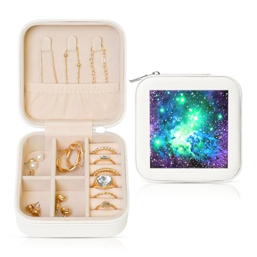OKFSTY Reise-Schmuckschatulle mit Galaxie-Druck, multifunktionale Schmuck-Aufbewahrungsbox, Vitrine für Damen, Grün, Blau, Lila OKFSTY Reise-Schmuckschatulle mit Galaxie-Druck, multifunktionale Schmuck-Aufbewahrungsbox, Vitrine für Damen, Grün, Blau, Lila von OKFSTY