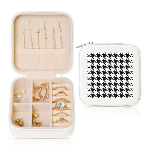 OKFSTY Reise-Schmuckschatulle mit Hahnentrittmuster, multifunktionale Schmuck-Aufbewahrungsbox, Vitrine für Damen, Schwarz OKFSTY Reise-Schmuckschatulle mit Hahnentrittmuster, multifunktionale Schmuck-Aufbewahrungsbox, Vitrine für Damen, Schwarz von OKFSTY