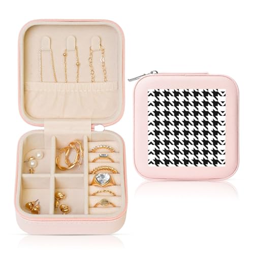 OKFSTY Reise-Schmuckschatulle mit Hahnentrittmuster, multifunktionale Schmuck-Aufbewahrungsbox, Vitrine für Damen, Schwarz OKFSTY Reise-Schmuckschatulle mit Hahnentrittmuster, multifunktionale Schmuck-Aufbewahrungsbox, Vitrine für Damen, Schwarz von OKFSTY
