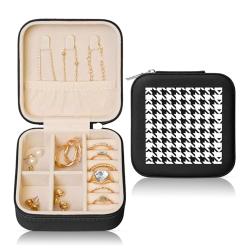 OKFSTY Reise-Schmuckschatulle mit Hahnentrittmuster, multifunktionale Schmuck-Aufbewahrungsbox, Vitrine für Damen, Schwarz OKFSTY Reise-Schmuckschatulle mit Hahnentrittmuster, multifunktionale Schmuck-Aufbewahrungsbox, Vitrine für Damen, Schwarz von OKFSTY