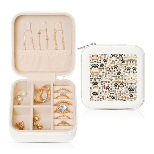 OKFSTY Reise-Schmuckschatulle mit Hundeknochen-Motiv, multifunktionale Schmuck-Aufbewahrungsbox, Vitrine für Damen OKFSTY Reise-Schmuckschatulle mit Hundeknochen-Motiv, multifunktionale Schmuck-Aufbewahrungsbox, Vitrine für Damen von OKFSTY