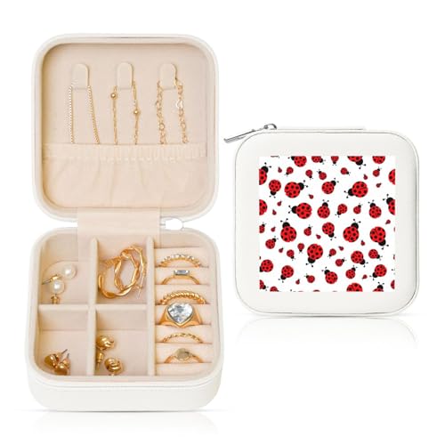 OKFSTY Reise-Schmuckschatulle mit Marienkäfer-Druck, multifunktionale Schmuck-Aufbewahrungsbox, Vitrine für Damen OKFSTY Reise-Schmuckschatulle mit Marienkäfer-Druck, multifunktionale Schmuck-Aufbewahrungsbox, Vitrine für Damen von OKFSTY