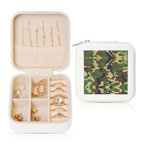 OKFSTY Reise-Schmuckschatulle mit Militär-Camouflage-Druck, multifunktionale Schmuck-Aufbewahrungsbox, Vitrine für Damen, Grün OKFSTY Reise-Schmuckschatulle mit Militär-Camouflage-Druck, multifunktionale Schmuck-Aufbewahrungsbox, Vitrine für Damen, Grün von OKFSTY