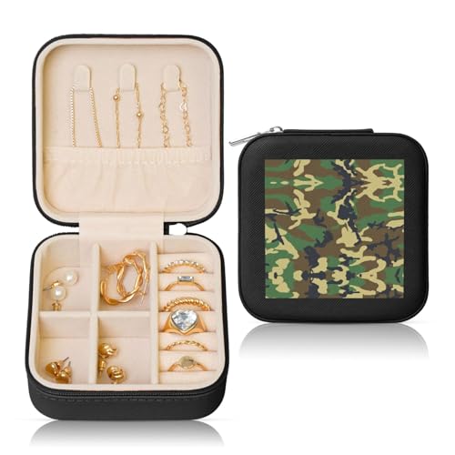 OKFSTY Reise-Schmuckschatulle mit Militär-Camouflage-Druck, multifunktionale Schmuck-Aufbewahrungsbox, Vitrine für Damen, Grün OKFSTY Reise-Schmuckschatulle mit Militär-Camouflage-Druck, multifunktionale Schmuck-Aufbewahrungsbox, Vitrine für Damen, Grün von OKFSTY
