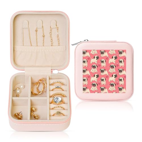 OKFSTY Reise-Schmuckschatulle mit Mops-Motiv, multifunktionale Schmuck-Aufbewahrungsbox, Vitrine für Damen OKFSTY Reise-Schmuckschatulle mit Mops-Motiv, multifunktionale Schmuck-Aufbewahrungsbox, Vitrine für Damen von OKFSTY