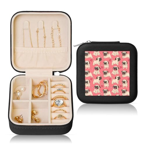OKFSTY Reise-Schmuckschatulle mit Mops-Motiv, multifunktionale Schmuck-Aufbewahrungsbox, Vitrine für Damen OKFSTY Reise-Schmuckschatulle mit Mops-Motiv, multifunktionale Schmuck-Aufbewahrungsbox, Vitrine für Damen von OKFSTY