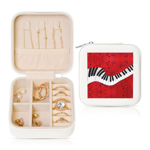 OKFSTY Reise-Schmuckschatulle mit Musiknoten-Klavierdruck, multifunktionale Schmuck-Aufbewahrungsbox, Vitrine für Damen von OKFSTY