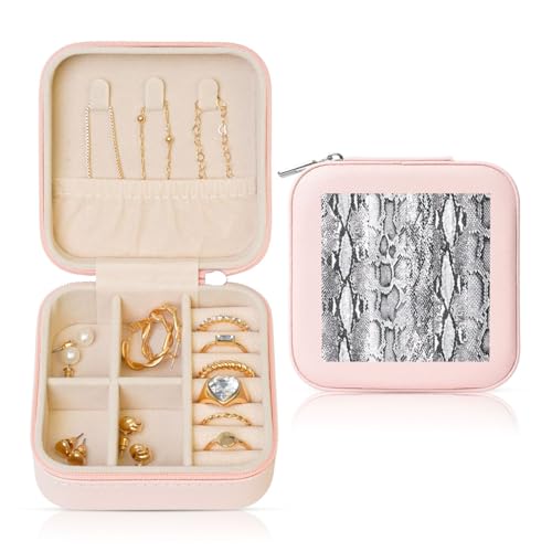 OKFSTY Reise-Schmuckschatulle mit Schlangenhaut-Druck, multifunktionale Schmuck-Aufbewahrungsbox, Vitrine für Damen, Schwarz und Weiß OKFSTY Reise-Schmuckschatulle mit Schlangenhaut-Druck, multifunktionale Schmuck-Aufbewahrungsbox, Vitrine für Damen, Schwarz und Weiß von OKFSTY