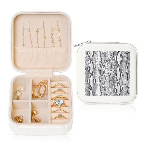 OKFSTY Reise-Schmuckschatulle mit Schlangenhaut-Druck, multifunktionale Schmuck-Aufbewahrungsbox, Vitrine für Damen, Schwarz und Weiß OKFSTY Reise-Schmuckschatulle mit Schlangenhaut-Druck, multifunktionale Schmuck-Aufbewahrungsbox, Vitrine für Damen, Schwarz und Weiß von OKFSTY