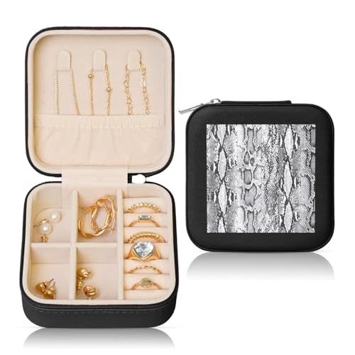 OKFSTY Reise-Schmuckschatulle mit Schlangenhaut-Druck, multifunktionale Schmuck-Aufbewahrungsbox, Vitrine für Damen, Schwarz und Weiß OKFSTY Reise-Schmuckschatulle mit Schlangenhaut-Druck, multifunktionale Schmuck-Aufbewahrungsbox, Vitrine für Damen, Schwarz und Weiß von OKFSTY