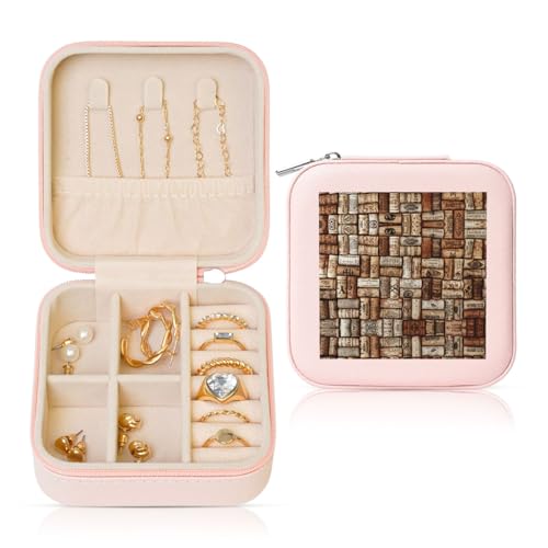 OKFSTY Reise-Schmuckschatulle mit Weinkorkdruck, multifunktionale Schmuck-Aufbewahrungsbox, Vitrine für Damen OKFSTY Reise-Schmuckschatulle mit Weinkorkdruck, multifunktionale Schmuck-Aufbewahrungsbox, Vitrine für Damen von OKFSTY