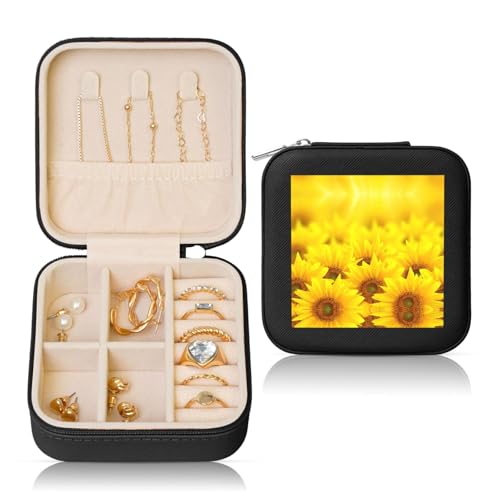 OKFSTY Reise-Schmuckschatulle mit gelbem Sonnenblumendruck, multifunktionale Schmuck-Aufbewahrungsbox, Vitrine für Damen OKFSTY Reise-Schmuckschatulle mit gelbem Sonnenblumendruck, multifunktionale Schmuck-Aufbewahrungsbox, Vitrine für Damen von OKFSTY