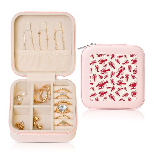 OKFSTY Reise-Schmuckschatulle mit rotem Hummer-Druck, multifunktionale Schmuck-Aufbewahrungsbox, Vitrine für Damen OKFSTY Reise-Schmuckschatulle mit rotem Hummer-Druck, multifunktionale Schmuck-Aufbewahrungsbox, Vitrine für Damen von OKFSTY
