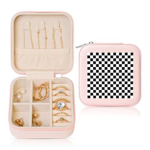 OKFSTY Reise-Schmuckschatulle mit schwarz-weiß karierten Streifen, multifunktionale Schmuck-Aufbewahrungsbox, Vitrine für Damen OKFSTY Reise-Schmuckschatulle mit schwarz-weiß karierten Streifen, multifunktionale Schmuck-Aufbewahrungsbox, Vitrine für Damen von OKFSTY