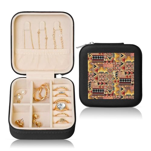 OKFSTY Schmuckschatulle mit afrikanischem Textil-Patchwork-Druck, multifunktionale Schmuck-Aufbewahrungsbox, Vitrine für Damen OKFSTY Schmuckschatulle mit afrikanischem Textil-Patchwork-Druck, multifunktionale Schmuck-Aufbewahrungsbox, Vitrine für Damen von OKFSTY