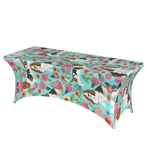 OKFSTY Sweet Basset Hound Florals Universal-Tischdecke, rechteckig, dehnbar, für Hochzeit, Bankett und Party, 1,8 m von OKFSTY