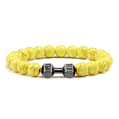 OKGD Klassisches Naturstein-Armband mit Perlen für Fitnessstudio, Fitness, Hantel, Energie, Herren-Armbänder, Armreifen, Langhantel, Armband, Damen-Schmuck, Pulseira-Gelb OKGD Klassisches Naturstein-Armband mit Perlen für Fitnessstudio, Fitness, Hantel, Energie, Herren-Armbänder, Armreifen, Langhantel, Armband, Damen-Schmuck, Pulseira-Gelb von OKGD
