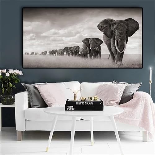 OKIKA DIY 5D Diamond Painting Kits, Afrika Elefanten Wildtiere Full Drill Diamant Painting Zubehör, Malen Nach Zahlen, Diamond Painting Set, Painting by Numbers Arts Craft for Home Wall Decor 12x24in von OKIKA