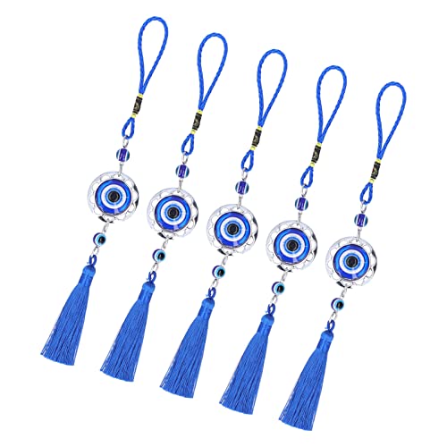 OKJHFD Lucky Evil Eye Charm Zum Aufhängen, Ornament Und Schlüsselanhänger, 5 Stück, Farbige Glasierte Blaue Quaste, Exquisites Design, Good Luck Evil Eye Decor Für Glück(Round) von OKJHFD