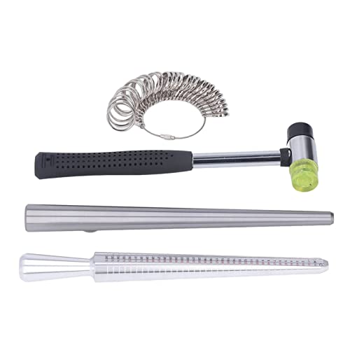 OKJHFD Ringherstellungswerkzeug-Set, Ringdorn-Größenmessgerät für Fingerringe, Messlehre, Gummihammer, Schmuckherstellungsset für die Schmuckherstellung von OKJHFD