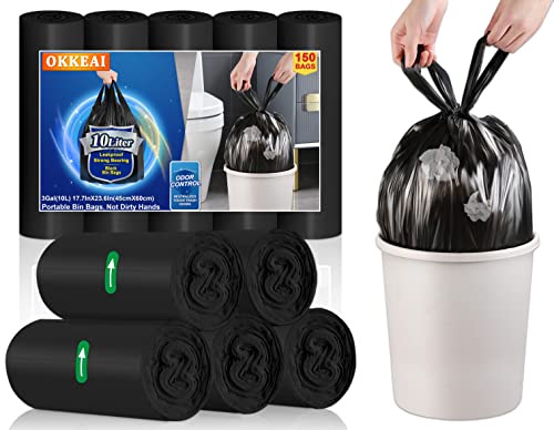 OKKEAI Müllbeutel, 10 L, 150 Stück, Schwarz, Tragbar, Kunststoff, Mini, für Badezimmer, Küche, Schlafzimmer, Büro OKKEAI Müllbeutel, 10 L, 150 Stück, Schwarz, Tragbar, Kunststoff, Mini, für Badezimmer, Küche, Schlafzimmer, Büro von OKKEAI