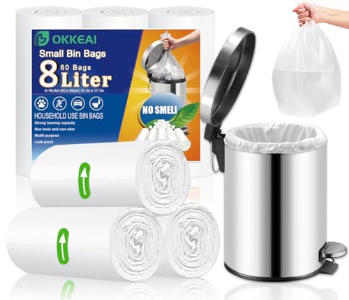 OKKEAI Kleine Tretmüllbeutel, Badezimmer, weiße Müllbeutel, 8 l, Kunststoffabfallbeutel, transparente Müllbeutel für Toilette, Büro, passend für 6 l, 7 l, 8 l, 9 l, 10 l OKKEAI Kleine Tretmüllbeutel, Badezimmer, weiße Müllbeutel, 8 l, Kunststoffabfallbeutel, transparente Müllbeutel für Toilette, Büro, passend für 6 l, 7 l, 8 l, 9 l, 10 l von OKKEAI