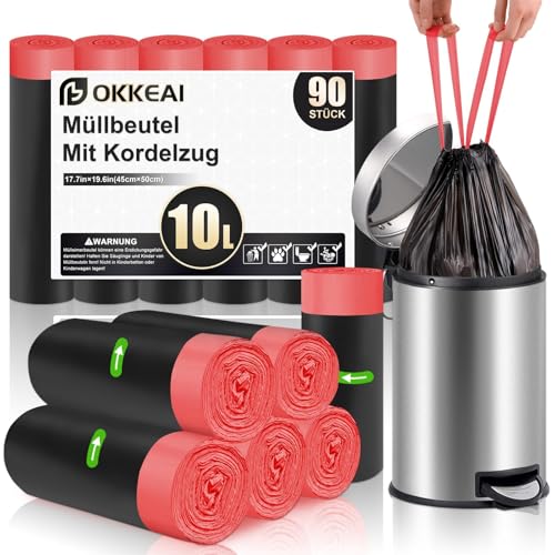 OKKEAI Schwarz Müllbeutel 10L mit Zugband Kleine Müllsäcke 90 Stück Abfallbeutel für Bad OKKEAI Schwarz Müllbeutel 10L mit Zugband Kleine Müllsäcke 90 Stück Abfallbeutel für Bad von OKKEAI