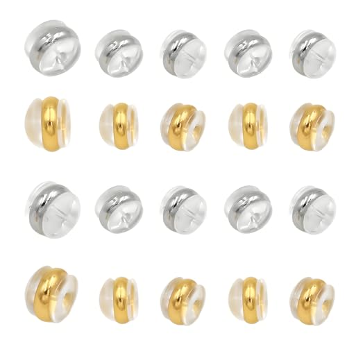 OKKRMGZ Flache Ohrring-Verschlüsse für Ohrstecker, weiche Silikon-Quetschbügel und Sicherheitsverschlüsse zur Schmuckherstellung, goldfarben, silberfarben, Kunststoff-Ohrringrücken, DIY-Ohrzubehör für OKKRMGZ Flache Ohrring-Verschlüsse für Ohrstecker, weiche Silikon-Quetschbügel und Sicherheitsverschlüsse zur Schmuckherstellung, goldfarben, silberfarben, Kunststoff-Ohrringrücken, DIY-Ohrzubehör für von OKKRMGZ