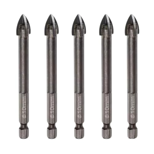 5 Stück Titanbeschichtete Steinbohrer, Beton, Keramik, Fliesen, Dreiecksspitze, Bohrer mit 6,35 mm Sechskantschaft für Spiegel, Fliesen, Ziegel und Betonblock (10 mm Durchmesser) von OKODOKO