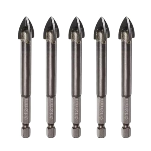 5 Stück Titanbeschichtete Steinbohrer, Beton, Keramik, Fliesen, Dreiecksspitze, Bohrer mit 6,35 mm Sechskantschaft für Spiegel, Fliesen, Ziegel und Betonblock (12 mm Durchmesser) von OKODOKO