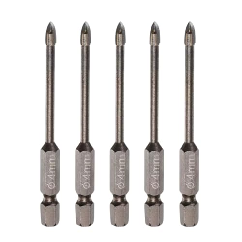 5 Stück Titanbeschichtete Steinbohrer, Beton, Keramik, Fliesen, Dreiecksspitze, Bohrer mit 6,35 mm Sechskantschaft für Spiegel, Fliesen, Ziegel und Betonblock (4 mm Durchmesser) von OKODOKO