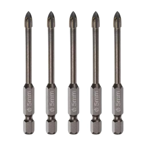 5 Stück Titanbeschichtete Steinbohrer, Beton, Keramik, Fliesen, Dreiecksspitze, Bohrer mit 6,35 mm Sechskantschaft für Spiegel, Fliesen, Ziegel und Betonblock (5 mm Durchmesser) von OKODOKO