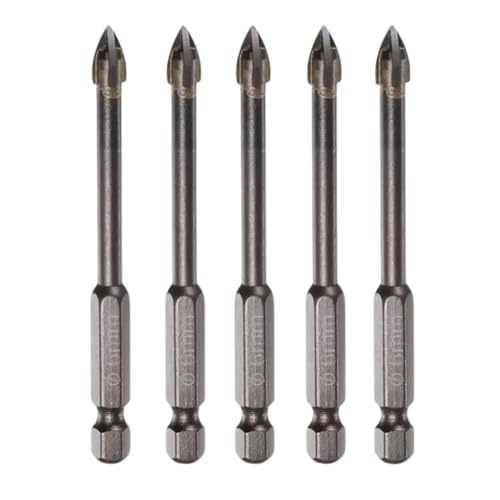5 Stück Titanbeschichtete Steinbohrer, Beton, Keramik, Fliesen, Dreiecksspitze, Bohrer mit 6,35 mm Sechskantschaft für Spiegel, Fliesen, Ziegel und Betonblock (6 mm Durchmesser) von OKODOKO