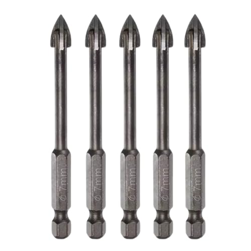 5 Stück Titanbeschichtete Steinbohrer, Beton, Keramik, Fliesen, Dreiecksspitze, Bohrer mit 6,35 mm Sechskantschaft für Spiegel, Fliesen, Ziegel und Betonblock (7 mm Durchmesser) von OKODOKO