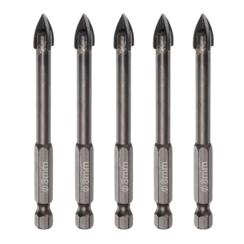 5 Stück Titanbeschichtete Steinbohrer, Beton, Keramik, Fliesen, Dreiecksspitze, Bohrer mit 6,35 mm Sechskantschaft für Spiegel, Fliesen, Ziegel und Betonblock (8 mm Durchmesser) von OKODOKO