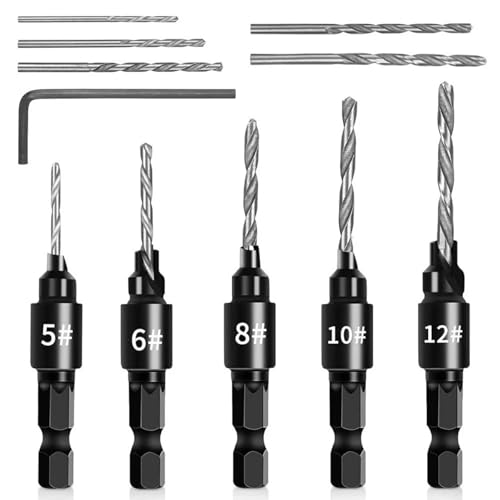 Kegelsenker-Bohrer-Set, 5-teilig, Schnellwechsel, 6,35 mm Sechskantschaft, verstellbarer Senker mit austauschbaren Bohrern und Sechskantschlüssel für Holzbearbeitung Kegelsenker-Bohrer-Set, 5-teilig, Schnellwechsel, 6,35 mm Sechskantschaft, verstellbarer Senker mit austauschbaren Bohrern und Sechskantschlüssel für Holzbearbeitung von OKODOKO