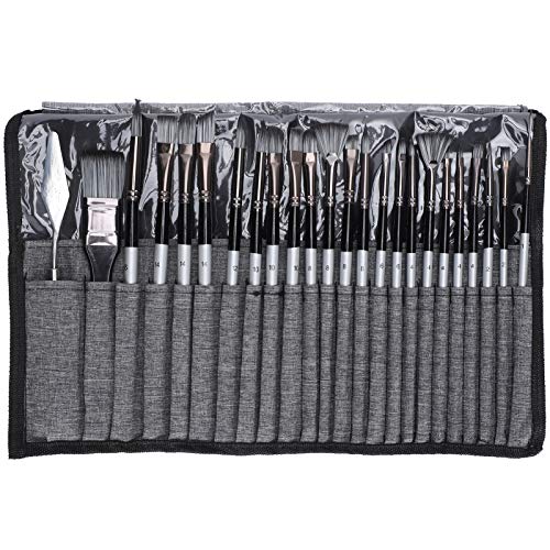 OKOVO 24 Stk Malerei Pinsel Set Nylon Wolle Holzgriff Tasche Acryl Aquarell Farbe (Grau) von OKOVO