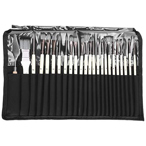 OKOVO 24 Stk Malerei Pinsel Set Nylon Wolle Holzgriff Tasche Acryl Aquarell Farbe (Perlenweiß) von OKOVO