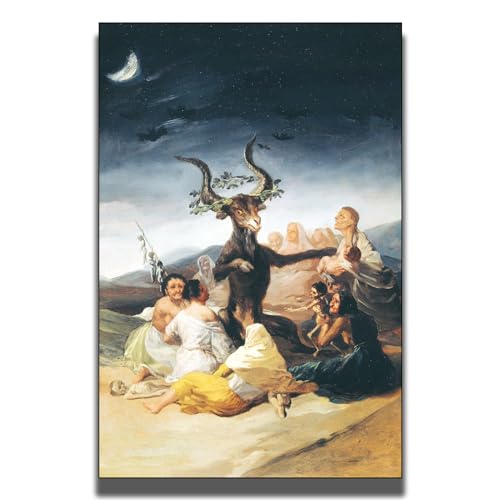 OKRA Francisco Goya Wandkunst – Hexensabbat Gemälde – Schwarzer Sabbat Poster – Reproduktionen berühmter Ölgemälde – Leinwand-Wanddekoration für Schlafzimmer, Wohnzimmer, ungerahmt (30 × 45 cm) von OKRA