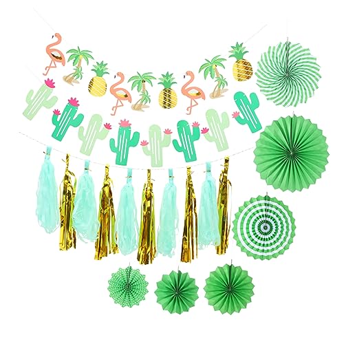 OKUMEYR 1 Satz Hawaiian Party Dekoration Flamingo Papierfächer Banner Tropische Hängedekoration für Luau Feiern Sommerfeste Hochzeiten und Familienfeiern von OKUMEYR