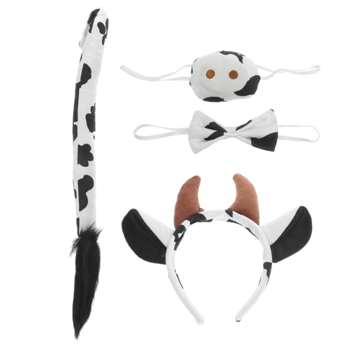 OKUMEYR 1 Satz Kuh Kostümset mit Haarreif Fliege Fake Nase und Tierkostüm Zubehör für Fasching Halloween und Kostümpartys Teiliges Set für Erwachsene von OKUMEYR