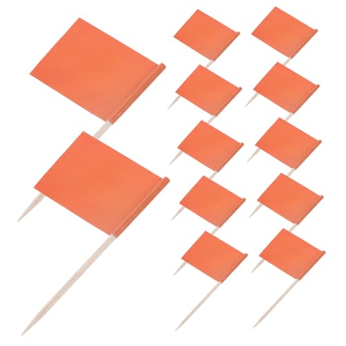 OKUMEYR 100 Stück Zahnstocher Flaggen in Orange Mini Cupcake Flag Toppers Stabile Kleine Party Deko Picks für Kuchen Käse Obst und Buffet Einfach Tragbar und Dekorativ von OKUMEYR