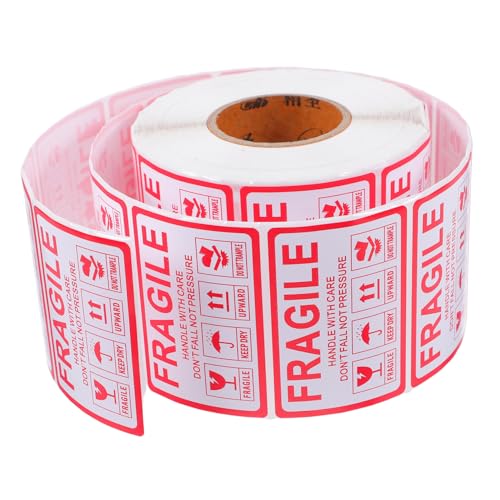 OKUMEYR 1000 Stück Selbstklebende Fragile Versandetiketten Warnaufkleber Handle With Care Für Zerbrechliche Pakete Versand Verpackung Klebeetiketten von OKUMEYR
