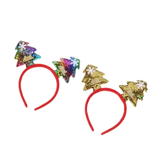 OKUMEYR 2 Stück Teiliges Weihnachtsbaum Haarband mit Pailletten Bunte und Goldene Weihnachtsdeko Festliches Party Haarreif für Weihnachten Karneval Maskenball und Fotorequisiten von OKUMEYR