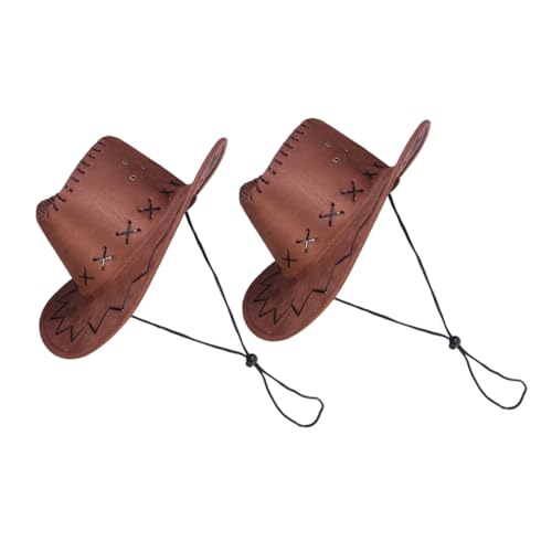 OKUMEYR 2 Stück Western Cowboyhut Verstellbar mit Nackenriemen Robustes Material Komfortabel für Kostümparty Karneval Western Themenfest und Vielseitige Verwendungen von OKUMEYR